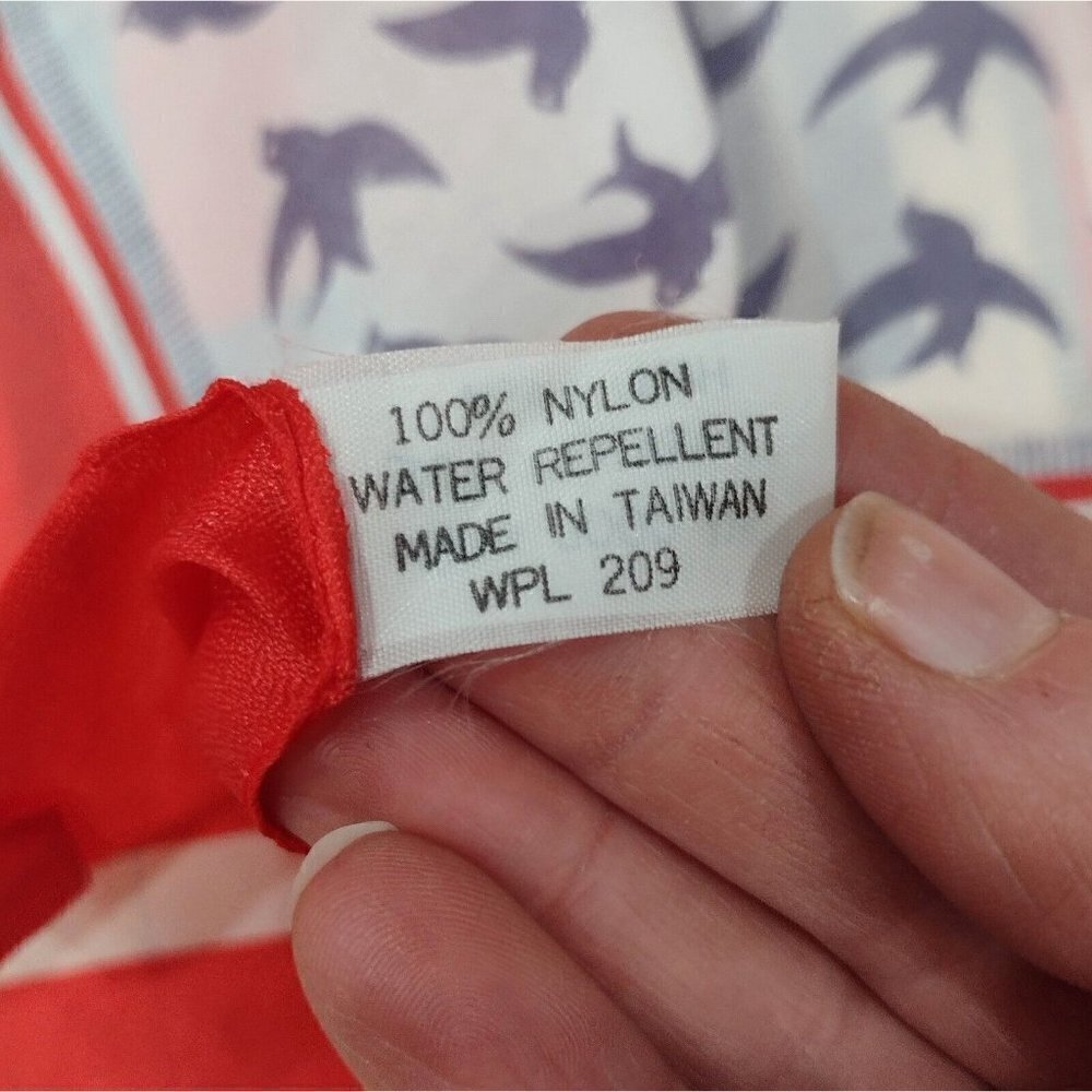 Vintage Eileen Wood Scarf Birds Red Blue Japan Water Repellent 27 X 26 - Picture 6 of 6
